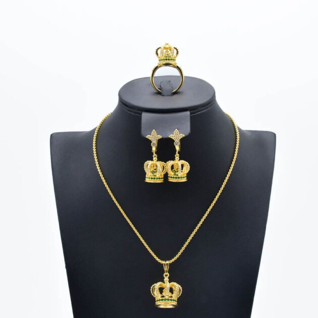parure crown en plaque or طقم التاج الملكي الشبيه الذهب عيار 18 قيراط